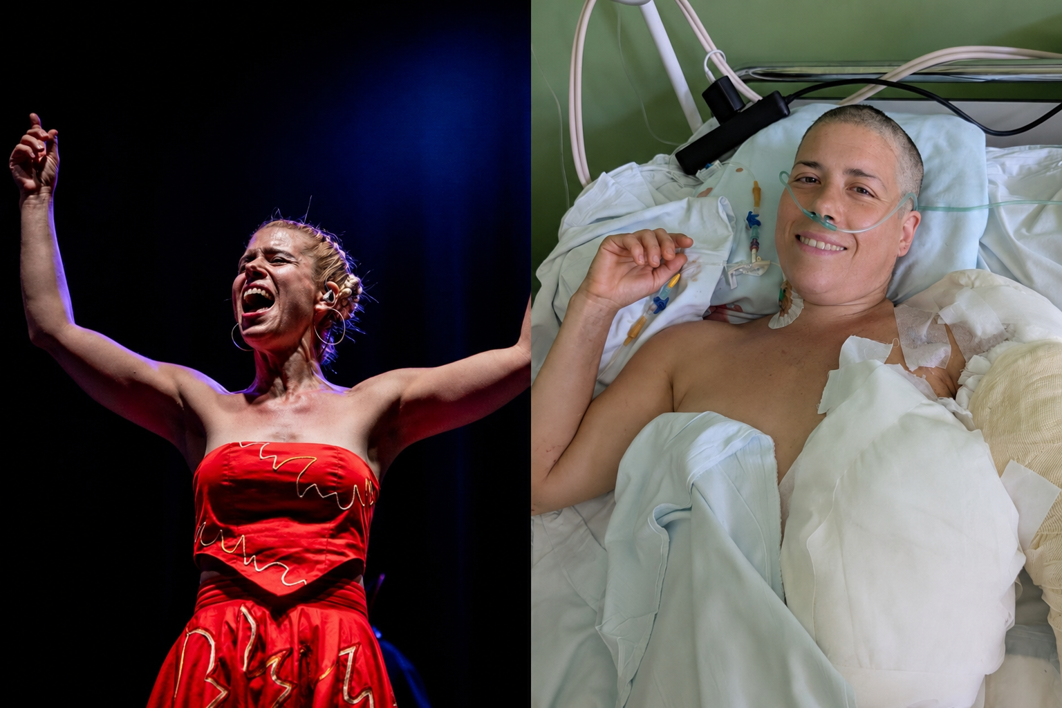 Ana on stage and during her recovery